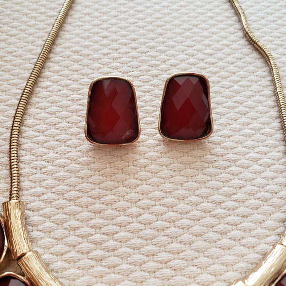 Necklace and earrings/wine color - Picture 7 of 13